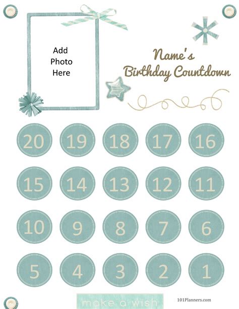Birthday Countdown Calendar Printable Free