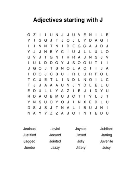 Adjectives Starting With J Word Search