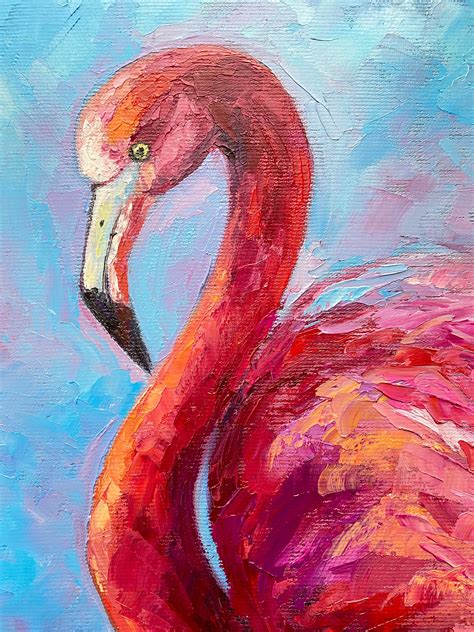 Flamingo Painting Original Art Bird Painting Flamingo Wall Art Etsy