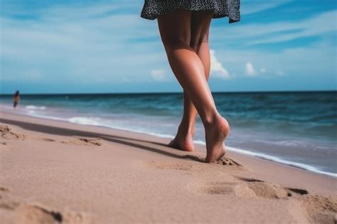 Premium Ai Image Womens Legs On The Beach Near The Sea Travel Concept
