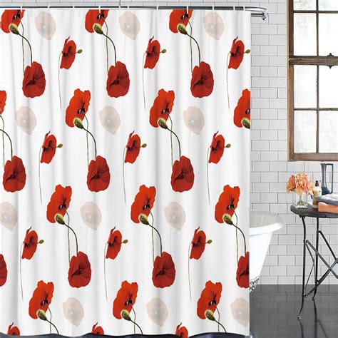 Flower Red Poppy Waterproof Shower Curtain With Hook For Home