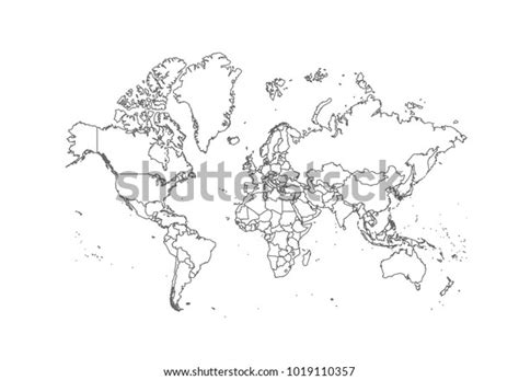 World Map Country Borders Thin Black Stock Vector Royalty Free 1019110357