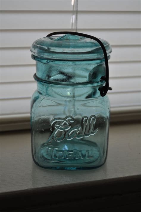 Antique Blue Glass Mason Ball Jar Pint Sized Vintage Blue Etsy Ball