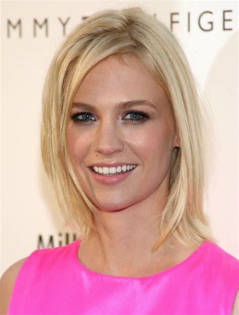 january jones medium length blonde hairstyle with a flip at the ends