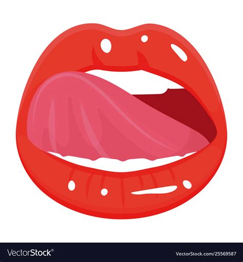 Female Red Glossy Kiss With Sensual Tongue Vector Image