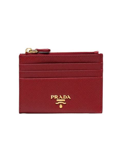 Prada Red Saffiano Zip Leather Cardholder Farfetch Card Holder