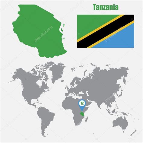 Tanzania Mapa En Un Mapa Del Mundo Con La Bandera Y El Puntero Del Mapa