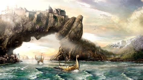 Fantasy Art Vikings Sailing Boats Ships Landscapes