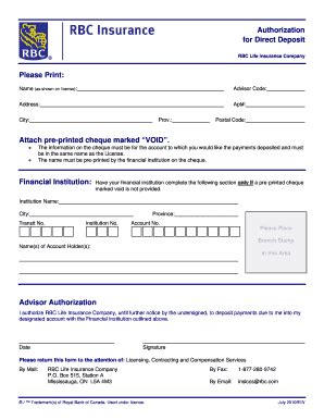 The process of filling out parts of a deposit slip varies depending on what you're doing. Rbc Direct Deposit Form - Fill Online, Printable, Fillable ...