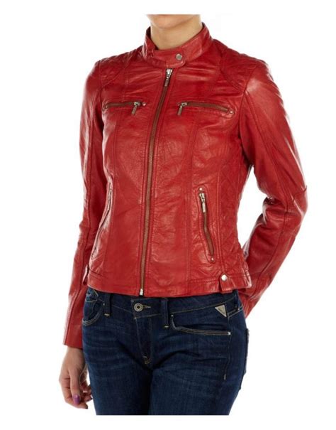 Classic Womens Red Leather Motorcycle Jacket Ujackets