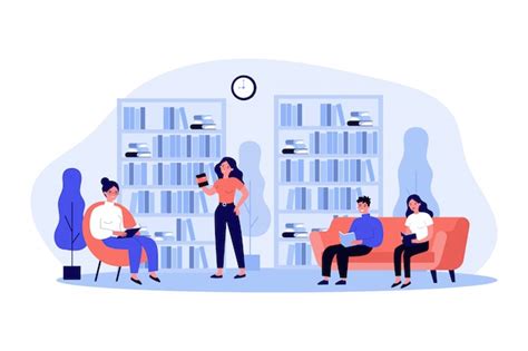 Premium Vector People In Library Illustration