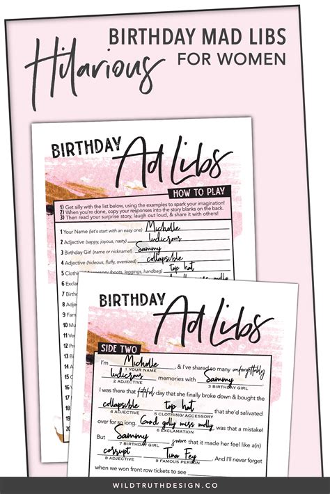 Hilarious Women S Birthday Mad Libs For Adults And Teens Printable Wild Truth Design Co