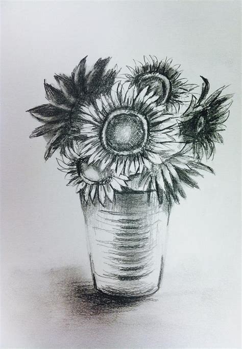 Since you are not viewing the vase from directly above, the top and bottom are. Sunflowers On Silver Vase Drawing by Hae Kim