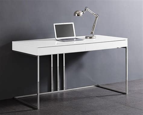 Desk In High Gloss White Lacquer With Stainless Steel Base Modern