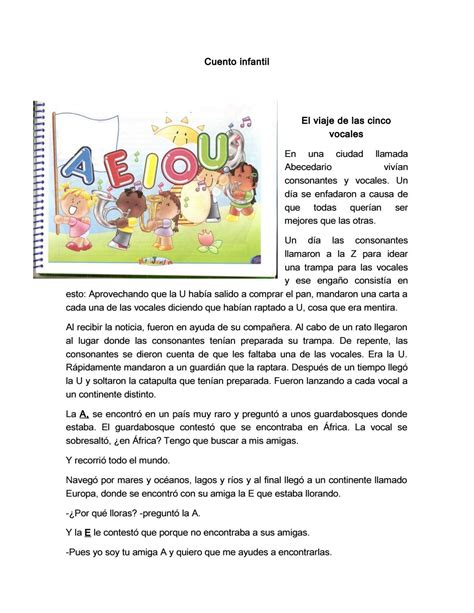 Cuento Para Aprender Las Vocales Las Vocales Con Trazos De Letras