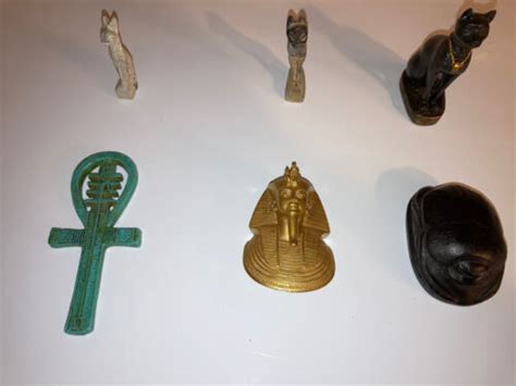 Egyptian Key Of Life 3 Bastet Figures 1 Scarab And Gold King Tut
