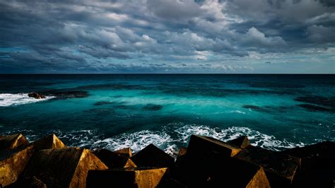 Download Wallpaper 3840x2160 Ocean Surf Horizon Coast Clouds Sky