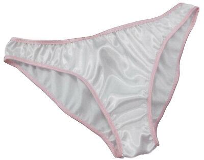 Panties Fashion White Shiny Satin Panties Pink Trim Bikini Briefs Plain