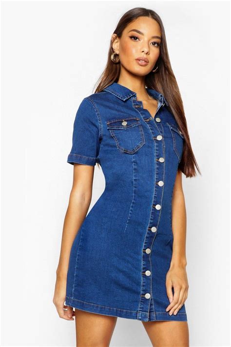 Womens Button Front Denim Shirt Dress Blue 6 Denim Dress Outfit