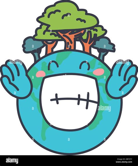 Dibujos Animados Planeta Tierra Feliz Con árboles Icono Sobre Fondo