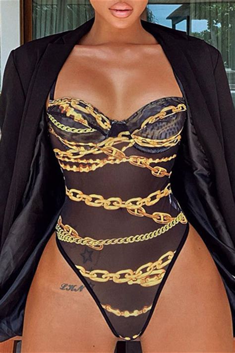 Black Fashion Sexy Print See Through Backless Spaghetti Strap Skinny