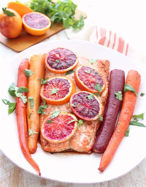 Blood Orange Baked Salmon And Carrots