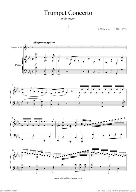 Hummel Trumpet Concerto In Eb Major Sheet Music For Trumpet And Piano