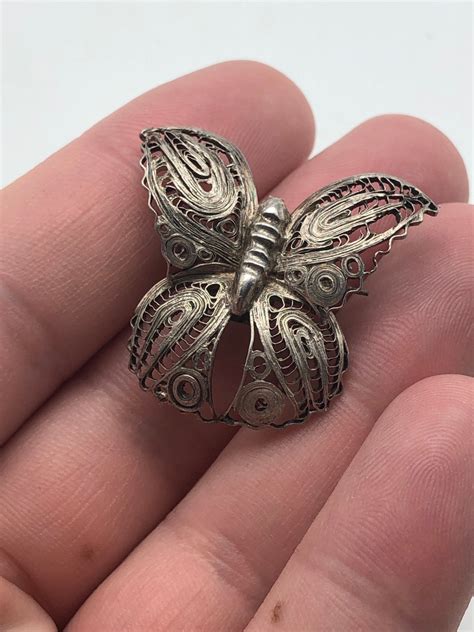 Vintage Sterling Silver Filigree Butterfly Brooch Etsy
