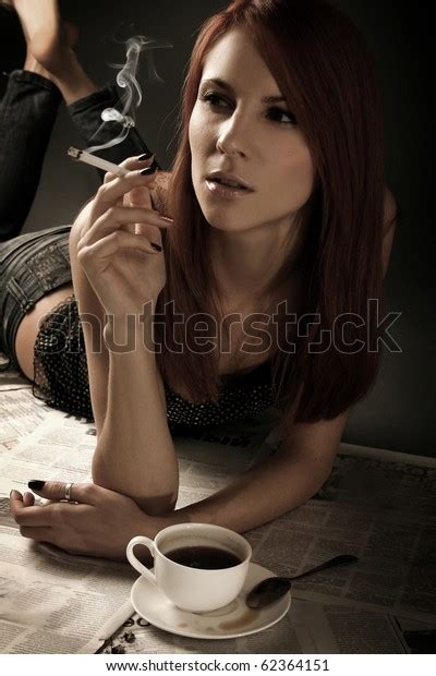 Beautiful Young Woman Smoking Cigarette Stock Photo 62364151 Shutterstock