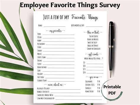 Employee Favorite Things Survey Coworker Questions Printable Etsy Denmark