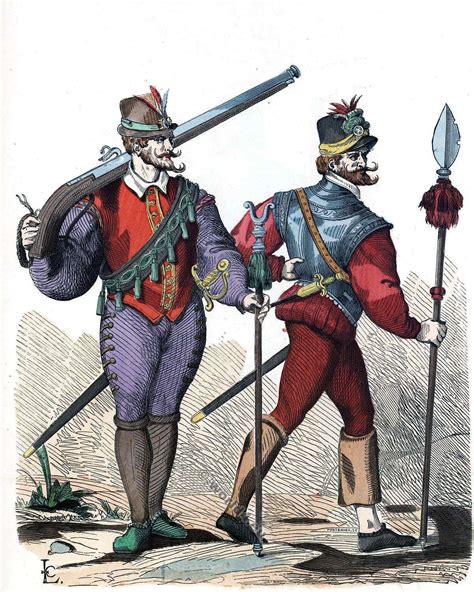 French Musketeer And Infantry Officer In The 16th Century Renaissance