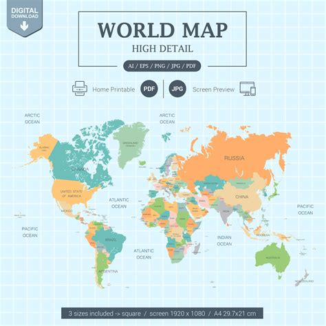 World Map Puzzle Naming The Countries And Their Geographical Location