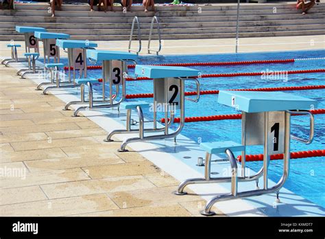 View Of A Row Of Diving Boards In A Pool Stock Photo Alamy