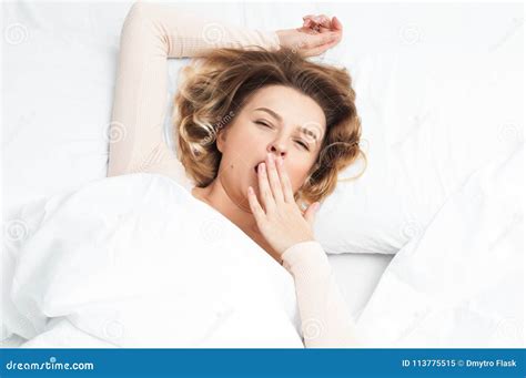 Beautiful Sleeping Woman Wake Up In Her Bed Stock Image Image Of