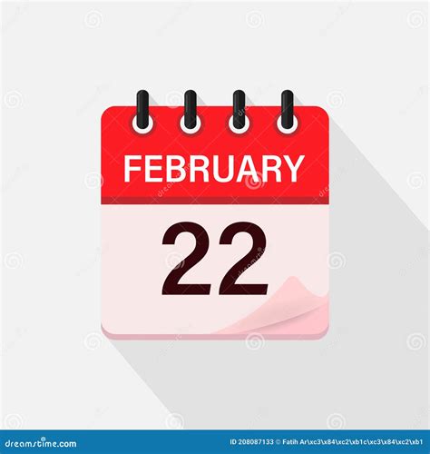 February 22 Calendar Icon With Shadow Day Month Flat Vector