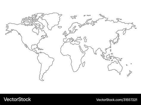 Outline World Map On White Background Royalty Free Vector