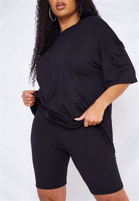 Plus Size Black Oversized T Shirt Cycling Shorts Co Ord Set | Missguided