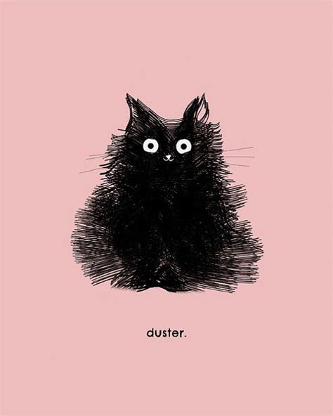 Cute Black Cat Drawing Art Illustration Pink Duster