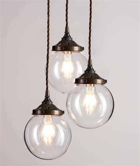 Glass Globe Cluster Pendant Light With Antique Brass Fittings Cluster