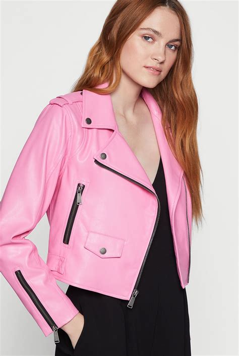 Faux Leather Moto Jacket Pink Celebrities Leather Jacket Pastel Leather