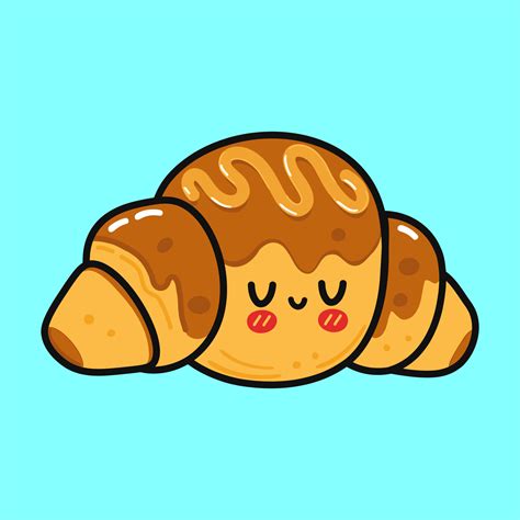 süß Croissant Vektor Hand gezeichnet Karikatur kawaii Charakter