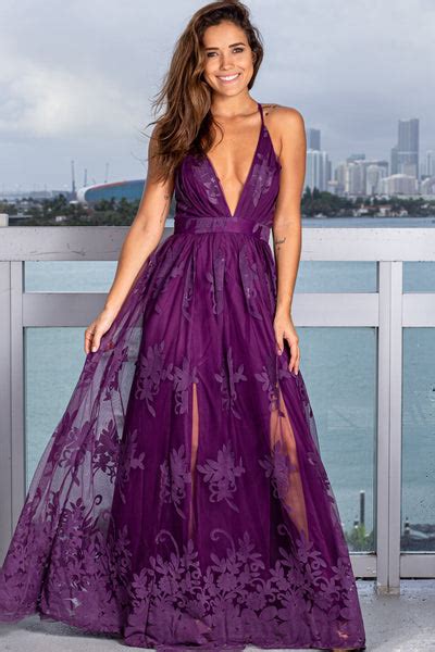 Plum Floral Tulle Maxi Dress With Criss Cross Back Maxi Dressesn