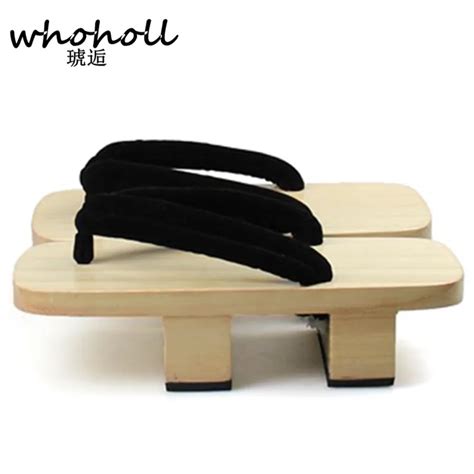 whoholl women flip flops summer sandals platform japanese wooden geta bidentate paulownia clogs
