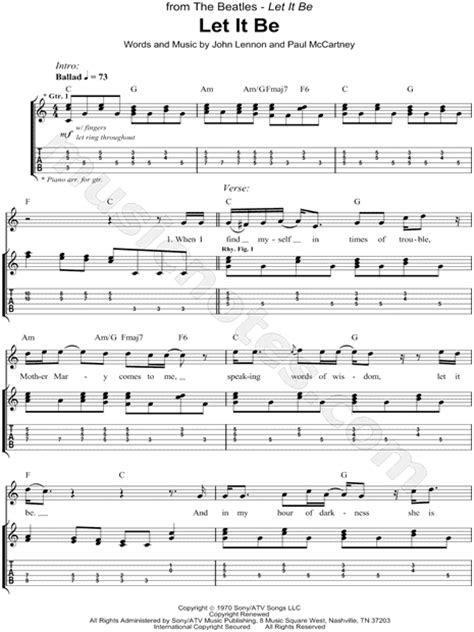 Instrumental solo in a major. The Beatles "Let It Be" Guitar Tab in C Major - Download & Print - SKU: MN0062453