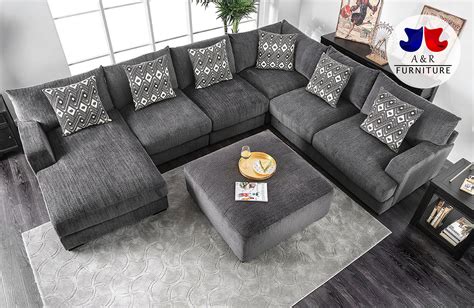 5 Pc Kaylee Gray Chenille Fabric Sectional Sofa Set With Chaise And Ottoman Fa In 2020