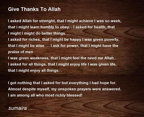 Give Thanks To Allah Give Thanks To Allah Poem By Sumaira