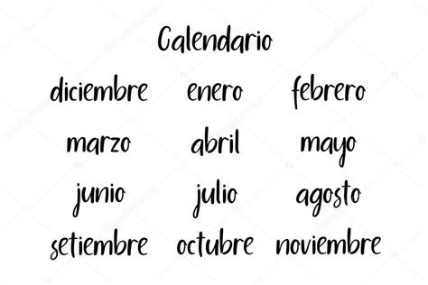 Nombres Españoles De Meses Caligrafía Moderna Calendario Vectorial