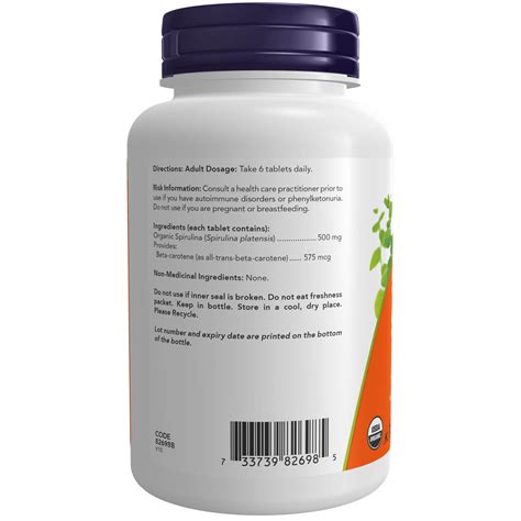 Organic Spirulina Mg Tablets Now Foods Canada