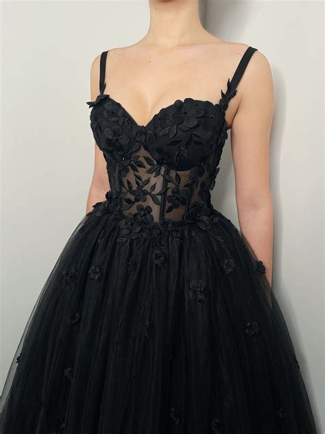 Black Gothic 3d Floral Sparkly Corset Dress With Straps Artofit