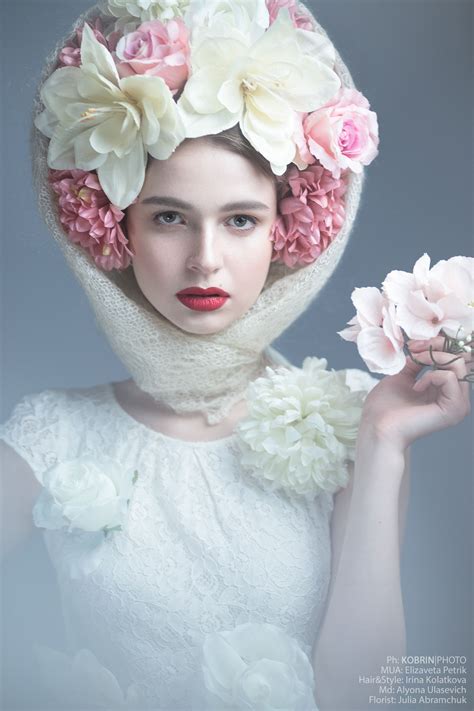 Girl With Flowers On Her Head In A Dress In The Russian Style Picture
